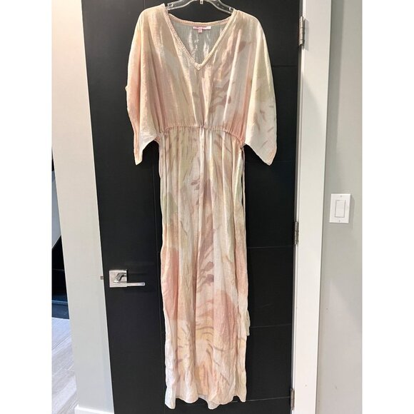 Calypso St Barth Marbled Tie Dye Linen Maxi Kimono Cover Up Dress Side Slit Size - Picture 4 of 12